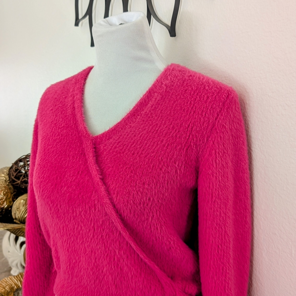 Macy's Vibrant Pink V-Neck Wrap Sweater - Picture 2 of 3